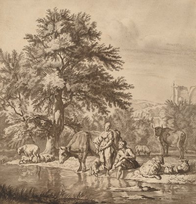 羊飼いと羊飼いと羊飼い、1763 年、1765 年に出版。 作： Cornelis Ploos van Amstel