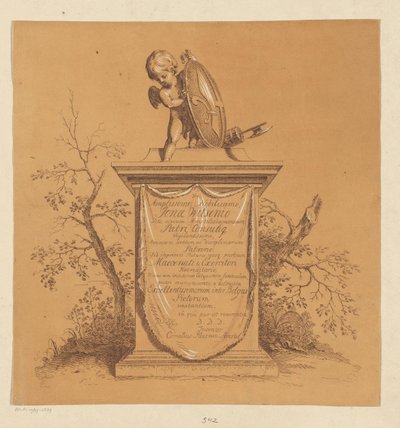 ヨナス・ヴィッセンに捧げられた記念碑に立っているプットー 作： Cornelis Ploos van Amstel