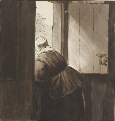 一番下のドアに寄りかかる女性 作： Cornelis Ploos van Amstel