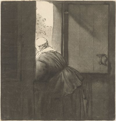 一番下のドアに寄りかかる女性 作： Cornelis Ploos van Amstel
