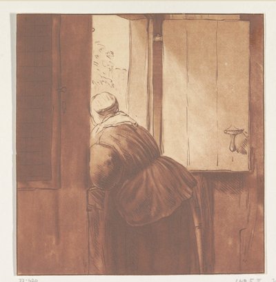 一番下のドアに寄りかかる女性 作： Cornelis Ploos van Amstel