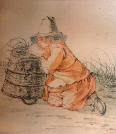 バスケットで休む少年、17世紀、1929年 作： Cornelis Saftleven