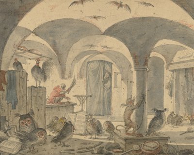 動物たちのいる魅惑のセラー 作： Cornelis Saftleven