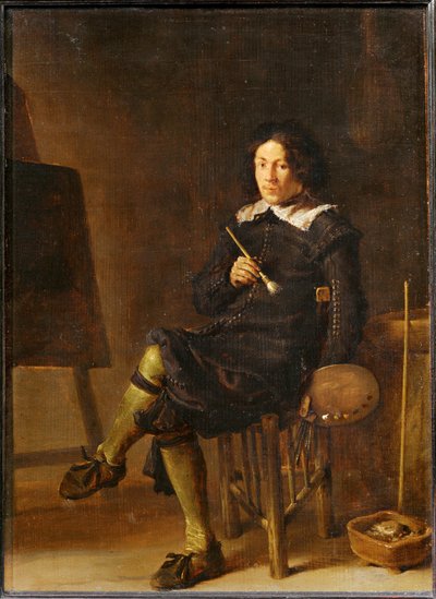 イーゼルを持つ自画像... 作： Cornelis Saftleven