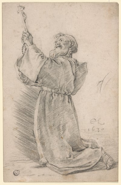十字架を持ったひざまずく修道士 作： Cornelis Saftleven