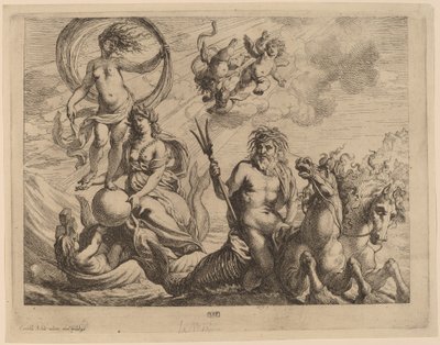 ネプチューンと海の上の 2 頭の馬 作： Cornelis Schut I