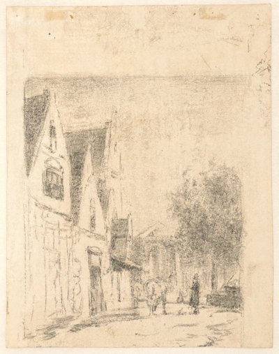 馬と男のいる通りの眺め 作： Cornelis Springer