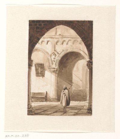 修道士がいる教会の内部 作： Cornelis Springer
