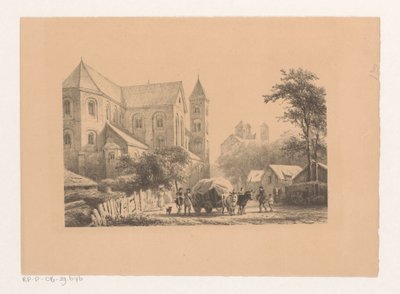 11 世紀の教会の前で荷馬車に乗った牛 聖ペテロ教会 作： Cornelis Springer