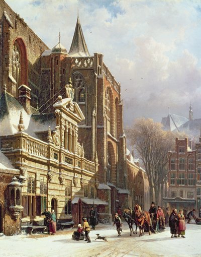 ホーフドヴァクトと大教会、ズボーレのビュー 作： Cornelis Springer