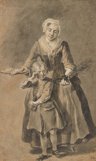 泣いている少年にスイッチの靴を見せる女性 作： Cornelis Troost