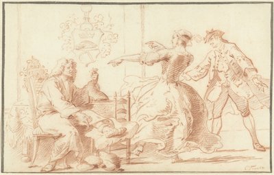 若い女性に笑われた裕福なポダグラのリーダー 作： Cornelis Troost
