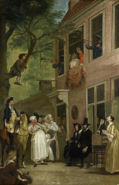 誤解：ラスカルズ大使、ハールメルハウトのボッキ酒場の窓から身をさらす、1739年 作： Cornelis Troost