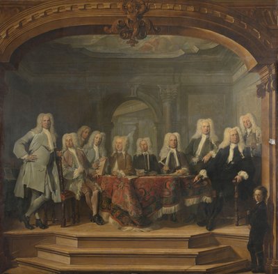 1729 年、アムステルダムの Aalmoezeniersweeshuis 孤児院の摂政 作： Cornelis Troost