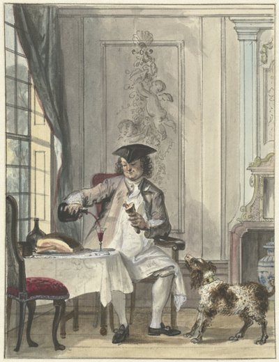 グラスワインと骨を持つダイニングマン 作： Cornelis Troost