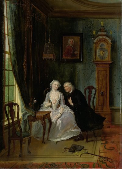 見苦しい愛、おそらくルシアとの男やもめのヨーストのシーン、劇の 2 番目のシーン 作： Cornelis Troost
