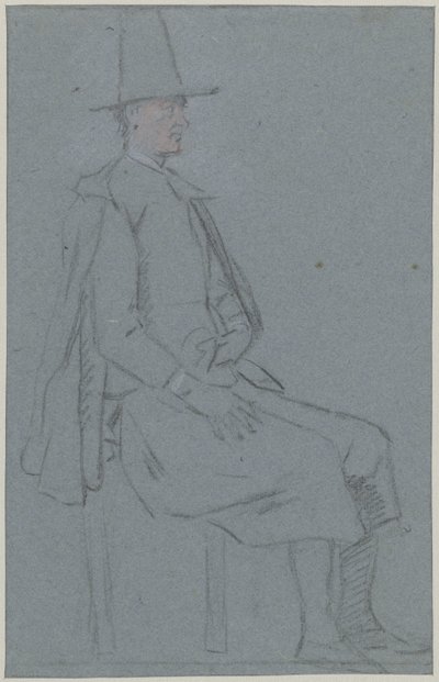 座ったクチ、右横顔、片手を太ももに添える 作： Cornelis Troost
