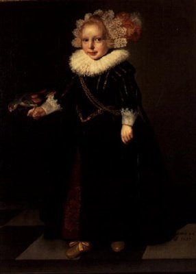 羽根のヘッドドレスを着た黒いドレスを着た女の子 作： Cornelis de (follower of) Vos