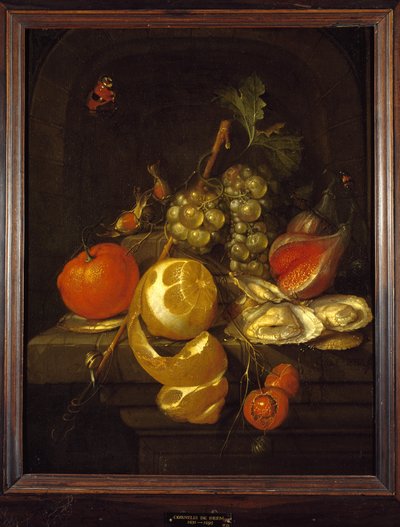 1650年代半ば、果物とカキのある静物 作： Cornelis de Heem