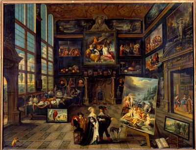 絵画と美術品のギャラリーの内観 コーネリス・ド・ベリュール（1607-1671）の絵画 1637年 日0.99×1.23m 作： Cornelis de I Baellieur