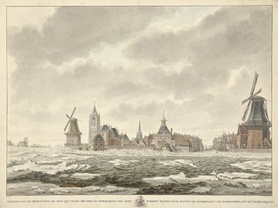 1799 年 2 月 20 日の、ホリンヘムのウォーターポートの外の氷の占領の眺め 作： Cornelis de Jonker