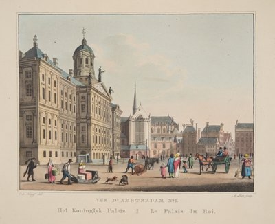 Vue d&39;Amsterdam No. 1。コニングリク宮殿。ルパレデュロワ、1825年（手描きの彫刻） 作： Cornelis de Kruyff