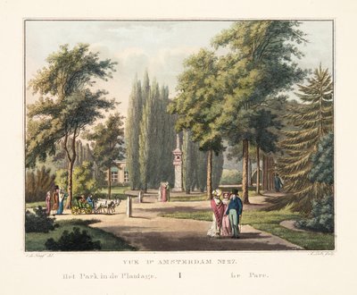 Vue d&39;Amsterdam No. 27。プランテーションの公園。ルパルク、1825年（手描きの彫刻） 作： Cornelis de Kruyff