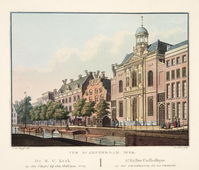 アムステルダムNo.29の眺め。 De RC Kerk op den Cingel bij den Heiligen weg。カトリック教会の信仰の希望と慈善、1825年（手描きの彫刻） 作： Cornelis de Kruyff