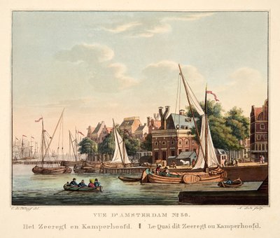 Vue d&39;Amsterdam No. 36。 ZeeegtとKamperhoofd。 Le Quai dit Zeeregt ou Kamperhoofd。 Le Quai dit Zeeregt ou Kamperhoofd、1825年（手描きの彫刻） 作： Cornelis de Kruyff