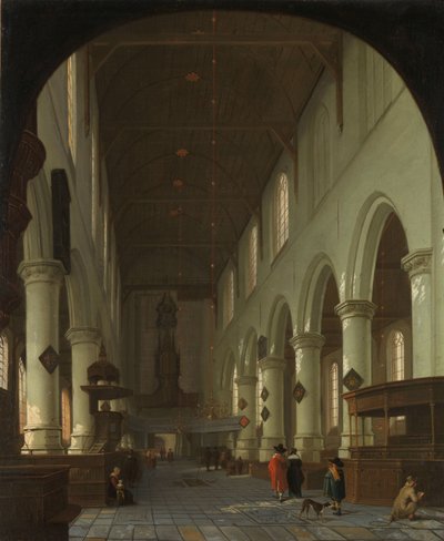 合唱団から門に向かってデルフトの旧教会の内部 作： Cornelis de Man (attributed to)