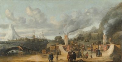 1639年、スメレンブルクの村の近くにあるクジラ油精製所 作： Cornelis de Man