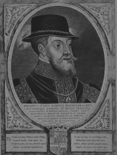 オランダ、ゼーラント、および W の伯爵と伯爵夫人シリーズのスペイン王フェリペ 2 世、1650 年。 作： Cornelis de Visscher
