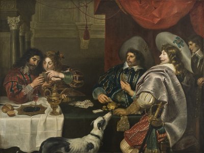 Vos, Cornelis de (1584-1651)の『Le jeu de carte - The Card Game』（カードゲーム）。キャンバスに油彩。寸法：171x228 cm。ストックホルム国立博物館 作： Cornelis de Vos