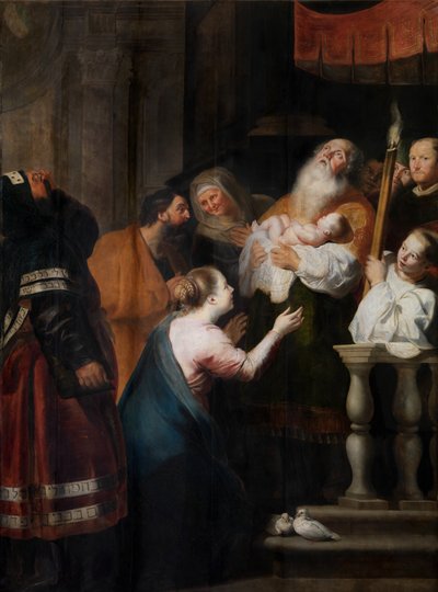 寺院でのプレゼンテーションの浄化（パネルに油彩） 作： Cornelis de Vos
