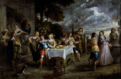 放蕩息子の歴史：放蕩コルネリス・デ・ウァエル（1592-1667）の絵画、1630-1639年頃の作品。フランドル美術。キャンバスに油彩。寸法：57x86cm。ゲネス、プリヴェ・コレクション。 作： Cornelis de Wael