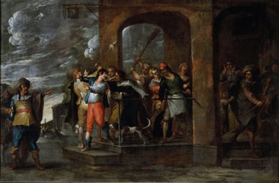 放蕩息子の歴史：追放コルネリス・デ・ウァエル（1592-1667）の絵画、1630-1639年頃の作品。フランドル美術。キャンバスに油彩。寸法：57x86cm。ゲネス、プリヴェ・コレクション。 作： Cornelis de Wael