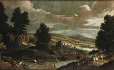 旅人と漁師のいる風景 作： Cornelis de Wael