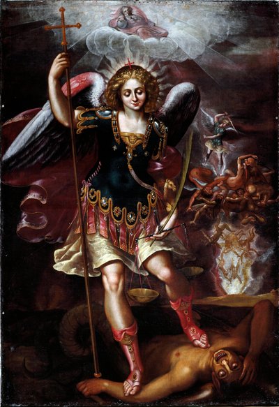 大天使セント・マイケル（木に油彩 作： Cornelis de Wael