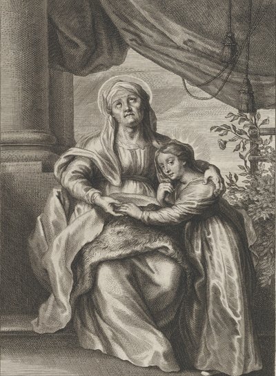聖アンナが上向きのベンチに座っている聖母の教育と...、ca。 1645-78。 作： Cornelis van Caukercken