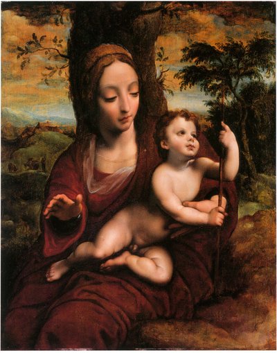 風景の中のマドンナと子供 作： Cornelis van Cleve