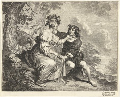 風景の中の羊飼いと羊飼い 作： Cornelis van Dalen (II)