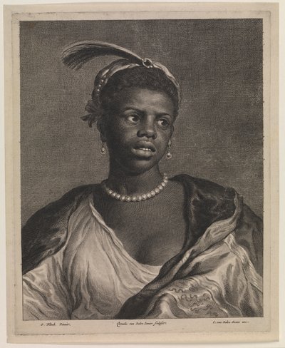 真珠のネックレスを持つアフリカの女性の肖像 作： Cornelis van Dalen