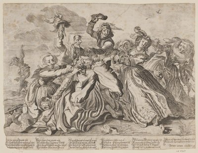 男性のズボンをめぐって戦う7人の女性 作： Cornelis van Kittensteyn