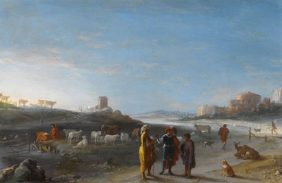 旧約聖書の正体不明の主題を持つイタリア風の風景 作： Cornelis van Poelenburch