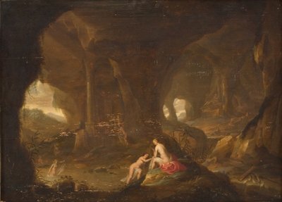 風景の中のニンフの水浴び 作： Cornelis van Poelenburch