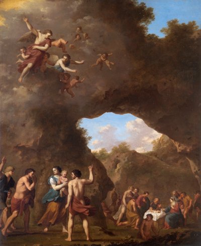 「羊飼いを降誕に導く天使」、17世紀 作： Cornelis van Poelenburgh