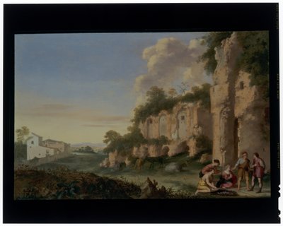 風景の中のカードシャープス 作： Cornelis van Poelenburgh or Poelenburch