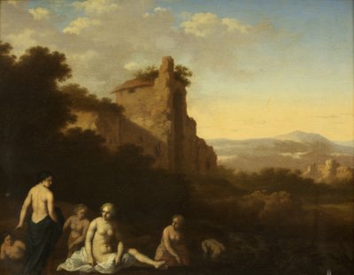 ニンフ入浴（パネルに油彩） 作： Cornelis van Poelenburgh or Poelenburch