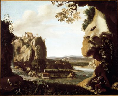 地獄の入り口でバイオリンを弾くオルフェ（絵画 作： Cornelis van Poelenburgh or Poelenburch