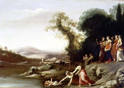 モーゼの発見」（油彩・キャンバス 作： Cornelis van Poelenburgh or Poelenburch